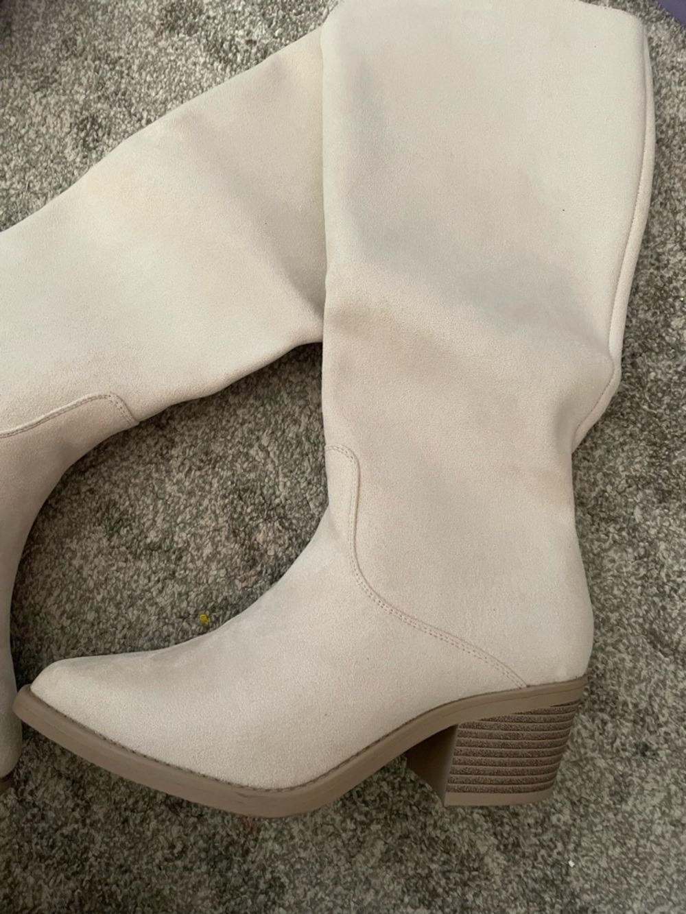 NEW- Knee-High Cream Cowgirl Western Boots - Picture 8 of 16